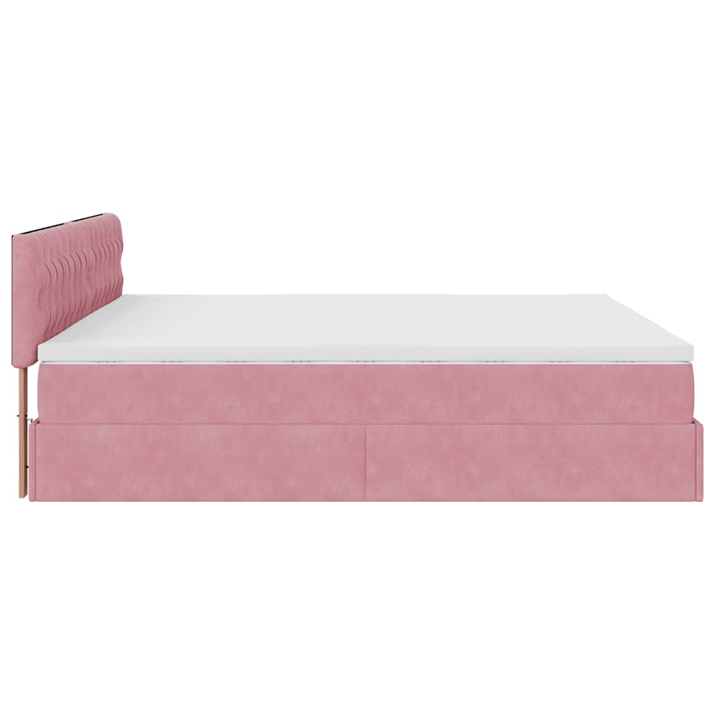 Estrutura de cama otomana com colchão 160x200 cm veludo rosa