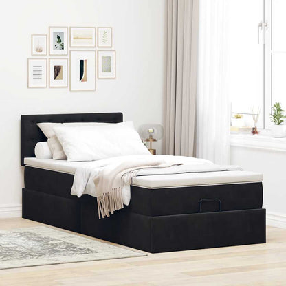 Estrutura de cama otomana vidaXL com colchão preto 100x200cm Veludo