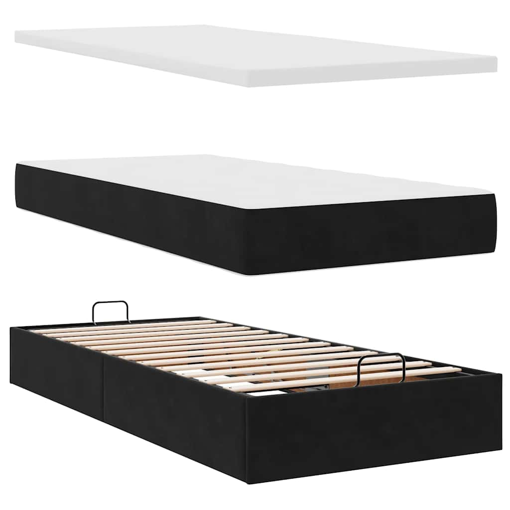 Estrutura de cama otomana vidaXL com colchão preto 100x200cm Veludo