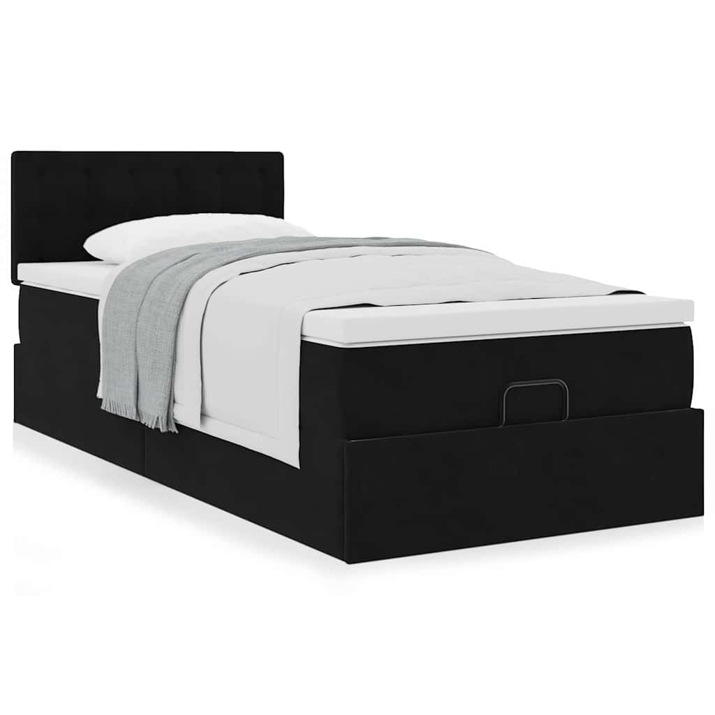 Estrutura de cama otomana vidaXL com colchão preto 100x200cm Veludo