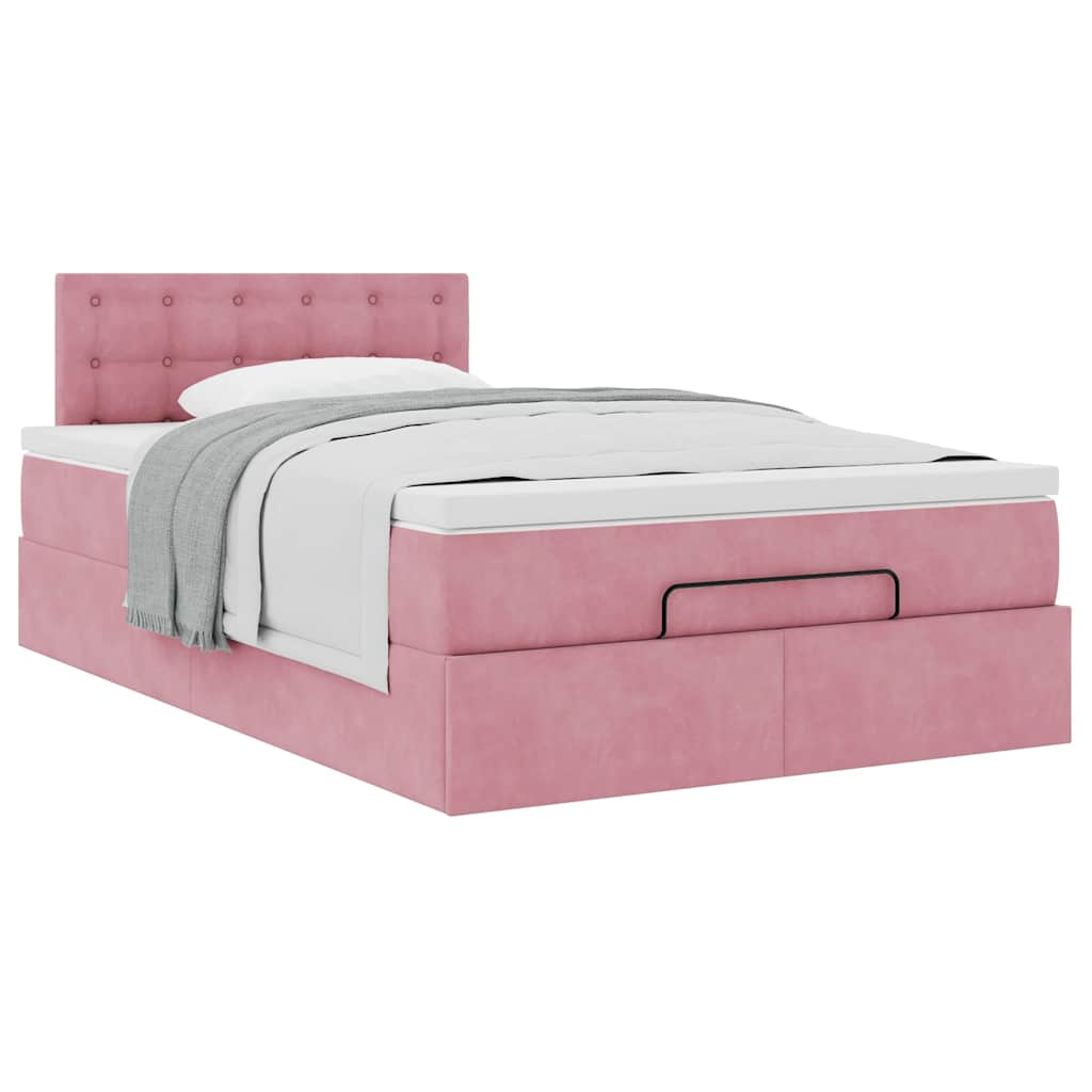 Estrutura de cama otomana com colchão 120x200 cm veludo rosa