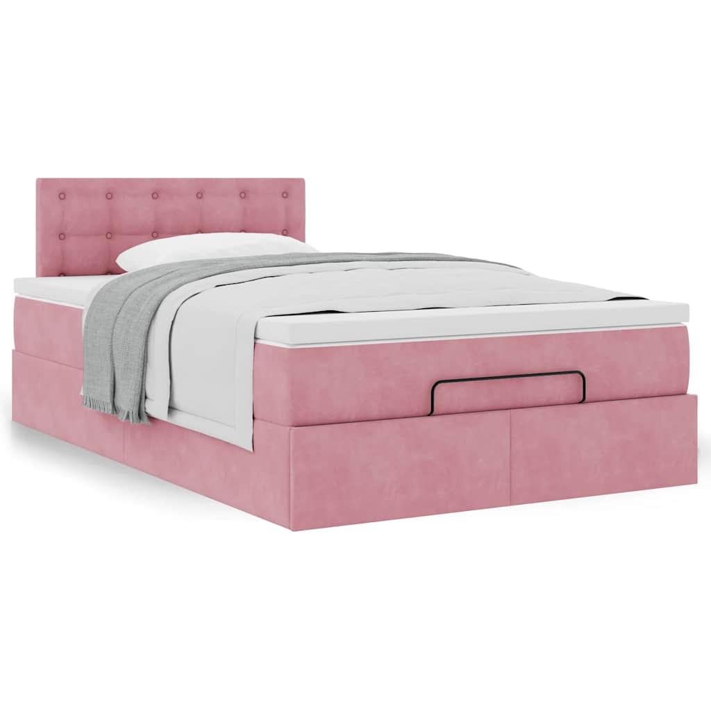 Estrutura de cama otomana com colchão 120x200 cm veludo rosa