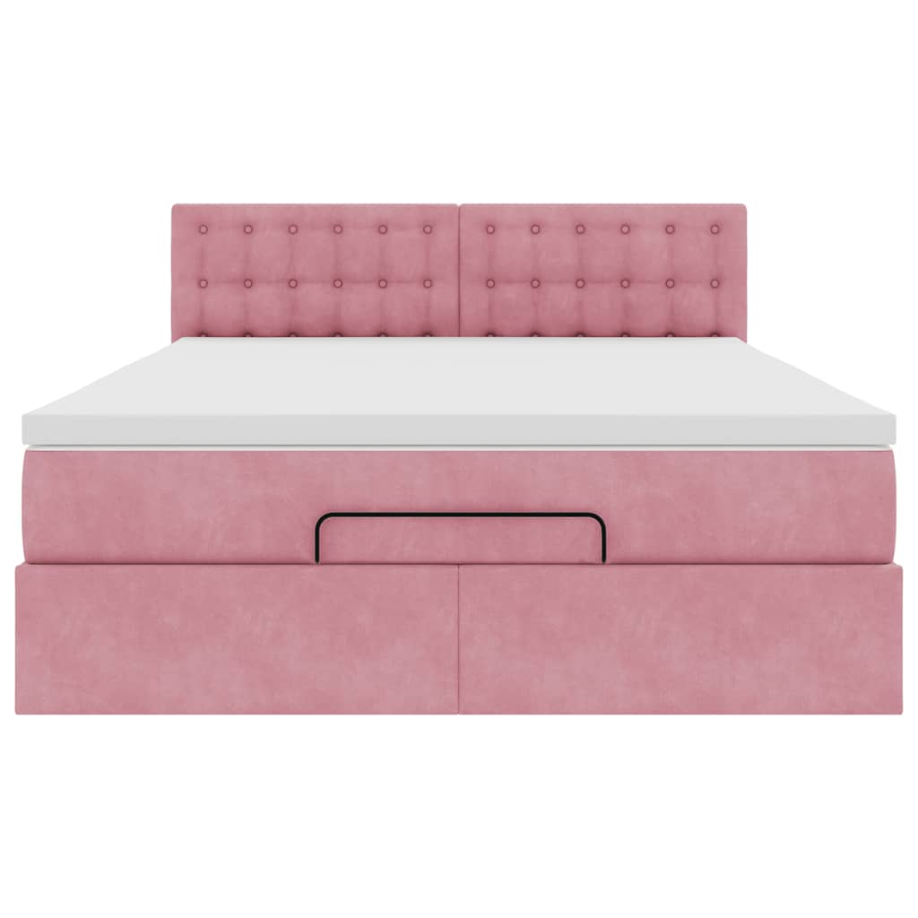 Estrutura de cama otomana com colchão 140x190 cm veludo rosa