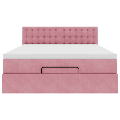 Estrutura de cama otomana com colchão 140x190 cm veludo rosa