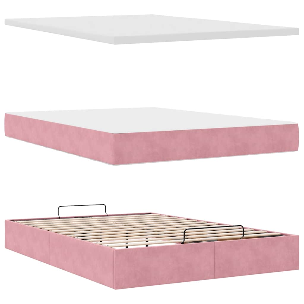 Estrutura de cama otomana com colchão 140x190 cm veludo rosa