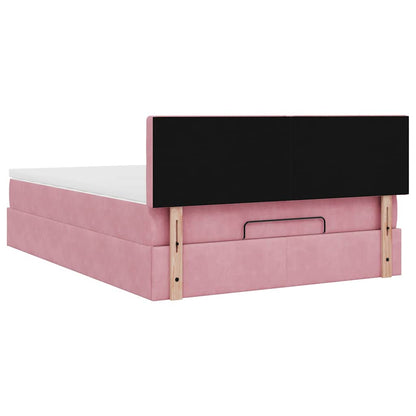 Estrutura de cama otomana com colchão 140x190 cm veludo rosa