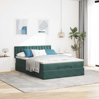 Estrutura de cama otomana com colchão 140x200 cm verde escuro