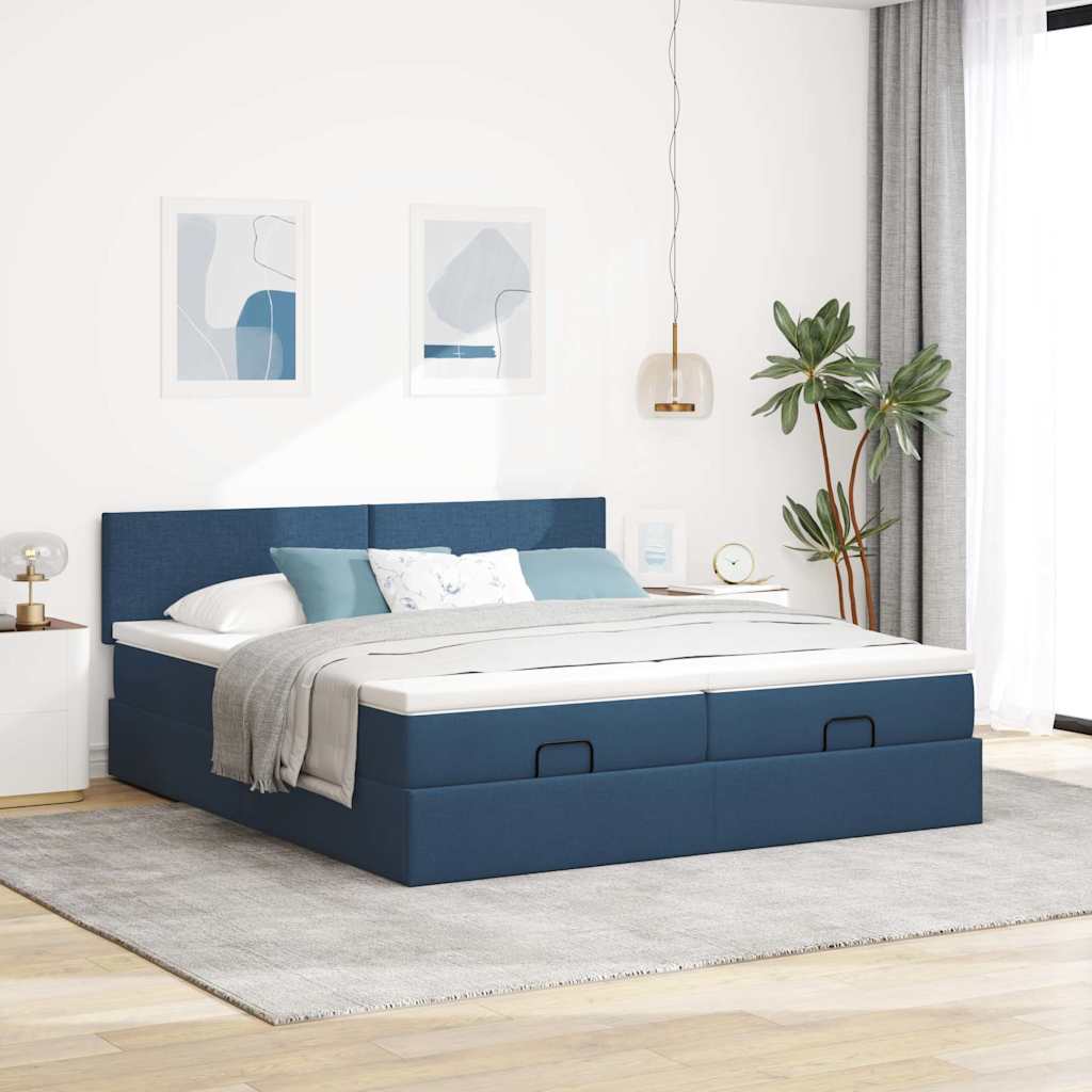 Estrutura de cama otomana com colchões 160x200cm tecido azul