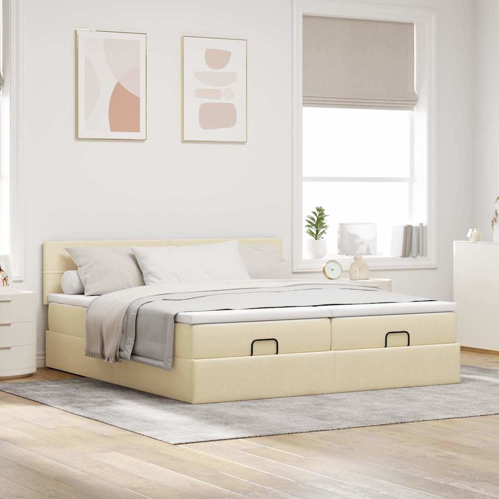 Estrutura de cama otomana com colchões tecido creme 160x200cm