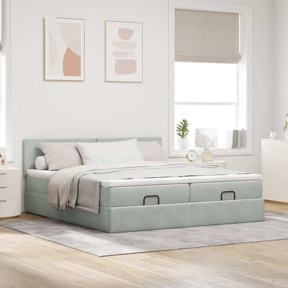 Estrutura cama otomana colchões 160x200cm veludo cinzento claro