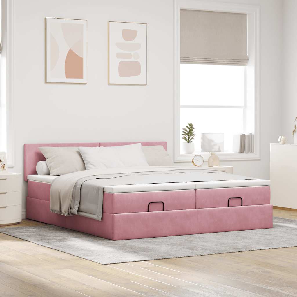 Estrutura de cama otomana com colchões 160x200 cm veludo rosa