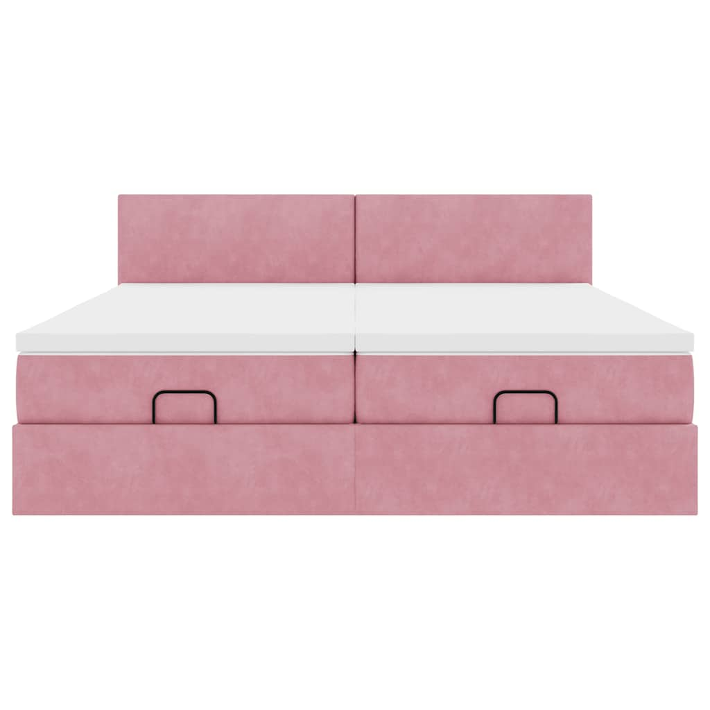 Estrutura de cama otomana com colchões 160x200 cm veludo rosa