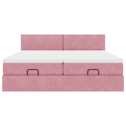 Estrutura de cama otomana com colchões 160x200 cm veludo rosa