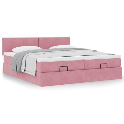 Estrutura de cama otomana com colchões 160x200 cm veludo rosa