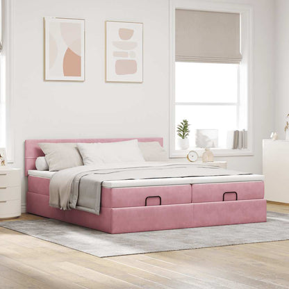 Estrutura de cama otomana com colchões 160x200 cm veludo rosa