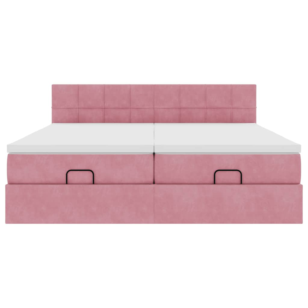 Estrutura de cama otomana com colchões 160x200 cm veludo rosa