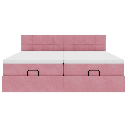 Estrutura de cama otomana com colchões 160x200 cm veludo rosa