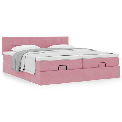 Estrutura de cama otomana com colchões 160x200 cm veludo rosa