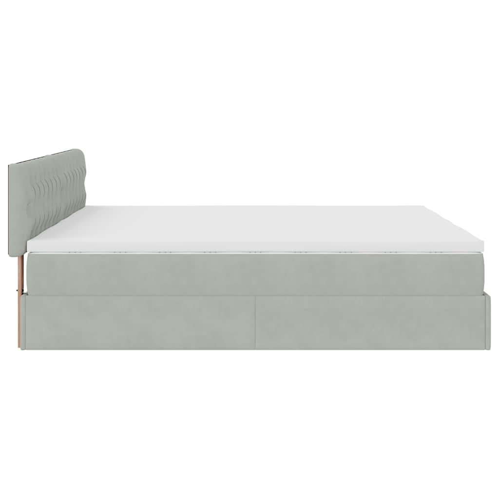 Estrutura cama otomana colchões 160x200cm veludo cinzento claro