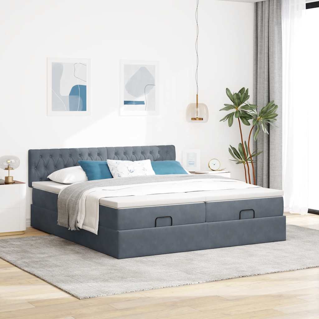 Estrutura cama otomana colchões 160x200 cm cinzento escuro