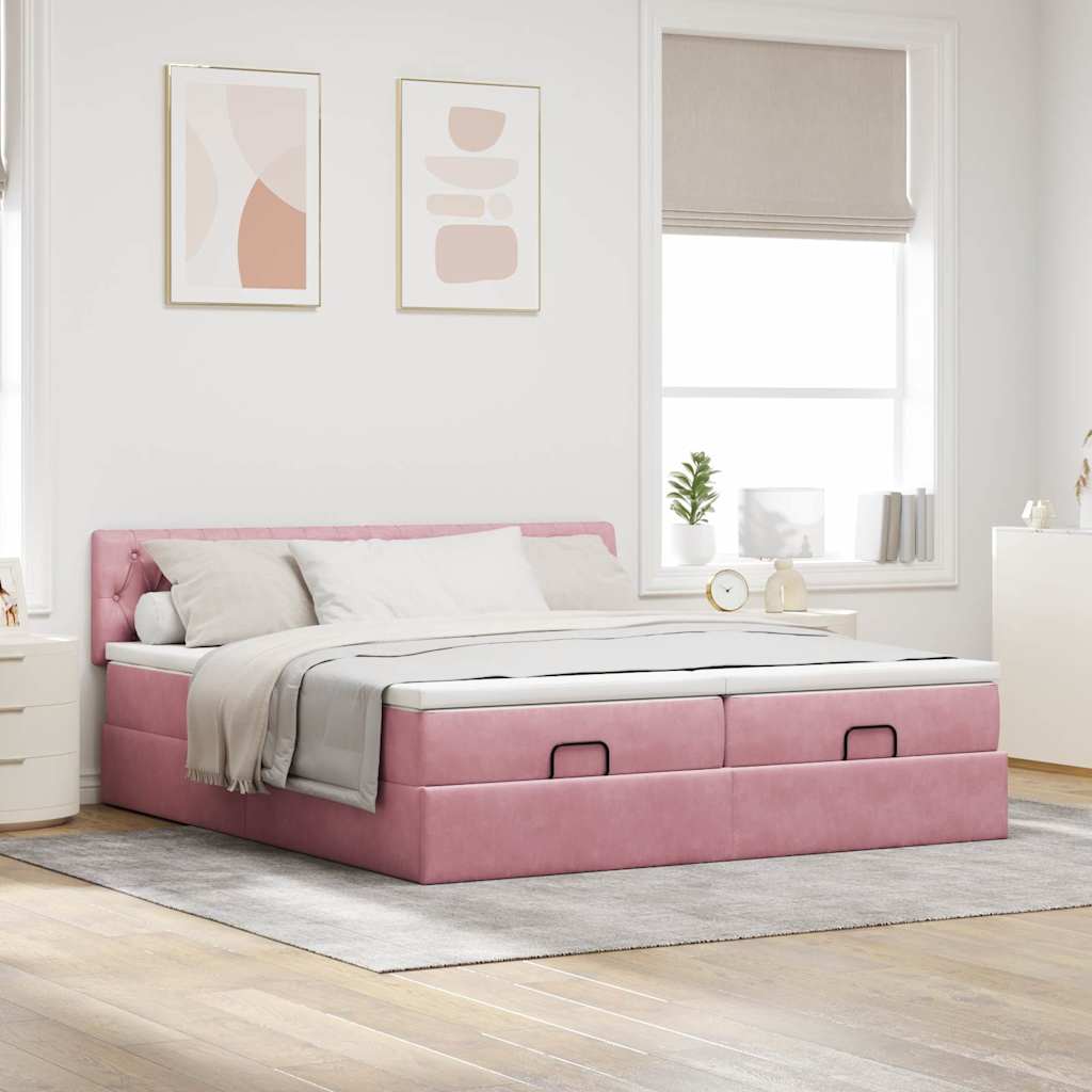 Estrutura de cama otomana com colchões 160x200 cm veludo rosa