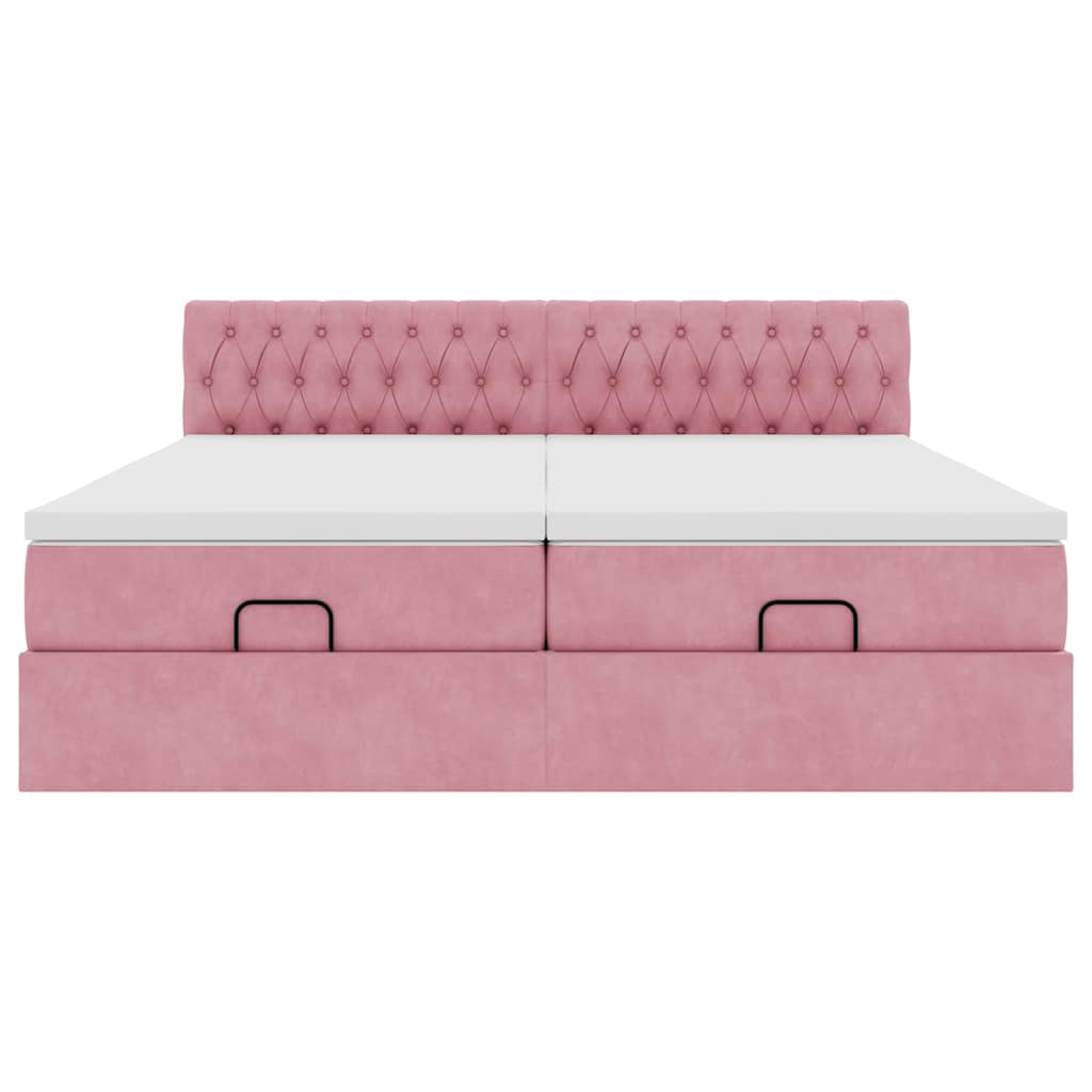 Estrutura de cama otomana com colchões 160x200 cm veludo rosa