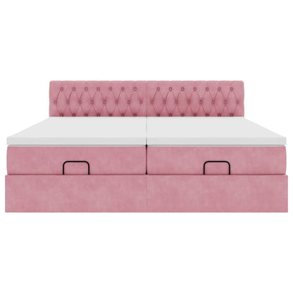 Estrutura de cama otomana com colchões 160x200 cm veludo rosa