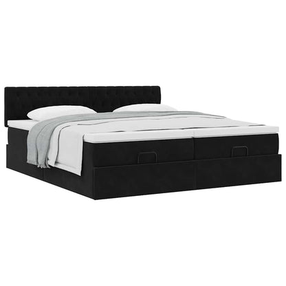 Estrutura de cama otomana com colchões 200x200cm veludo preto