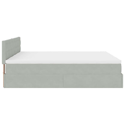 Estrutura cama otomana colchões 160x200cm veludo cinzento claro