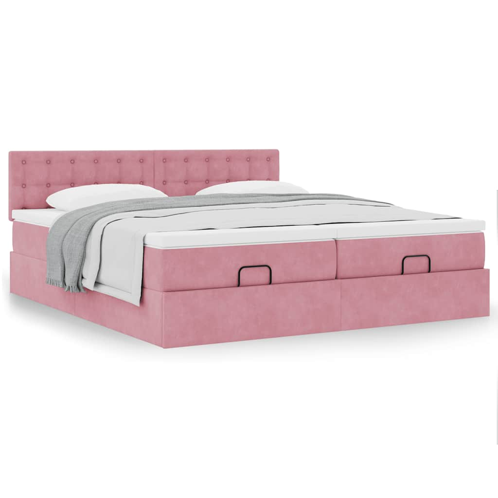 Estrutura de cama otomana com colchões 160x200 cm veludo rosa