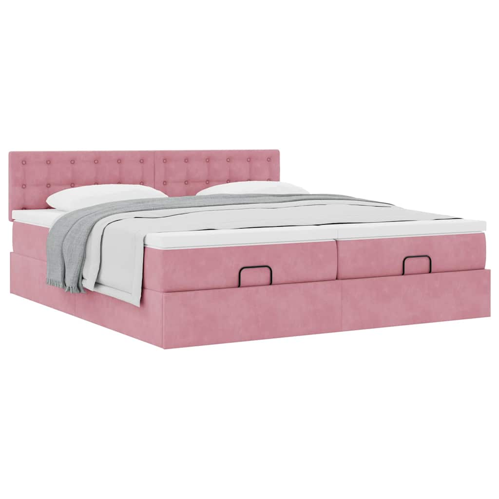 Estrutura de cama otomana com colchões 160x200 cm veludo rosa