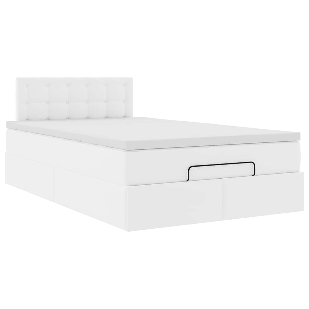 Estrutura de cama otomana com colchão 120x190 cm branco puro