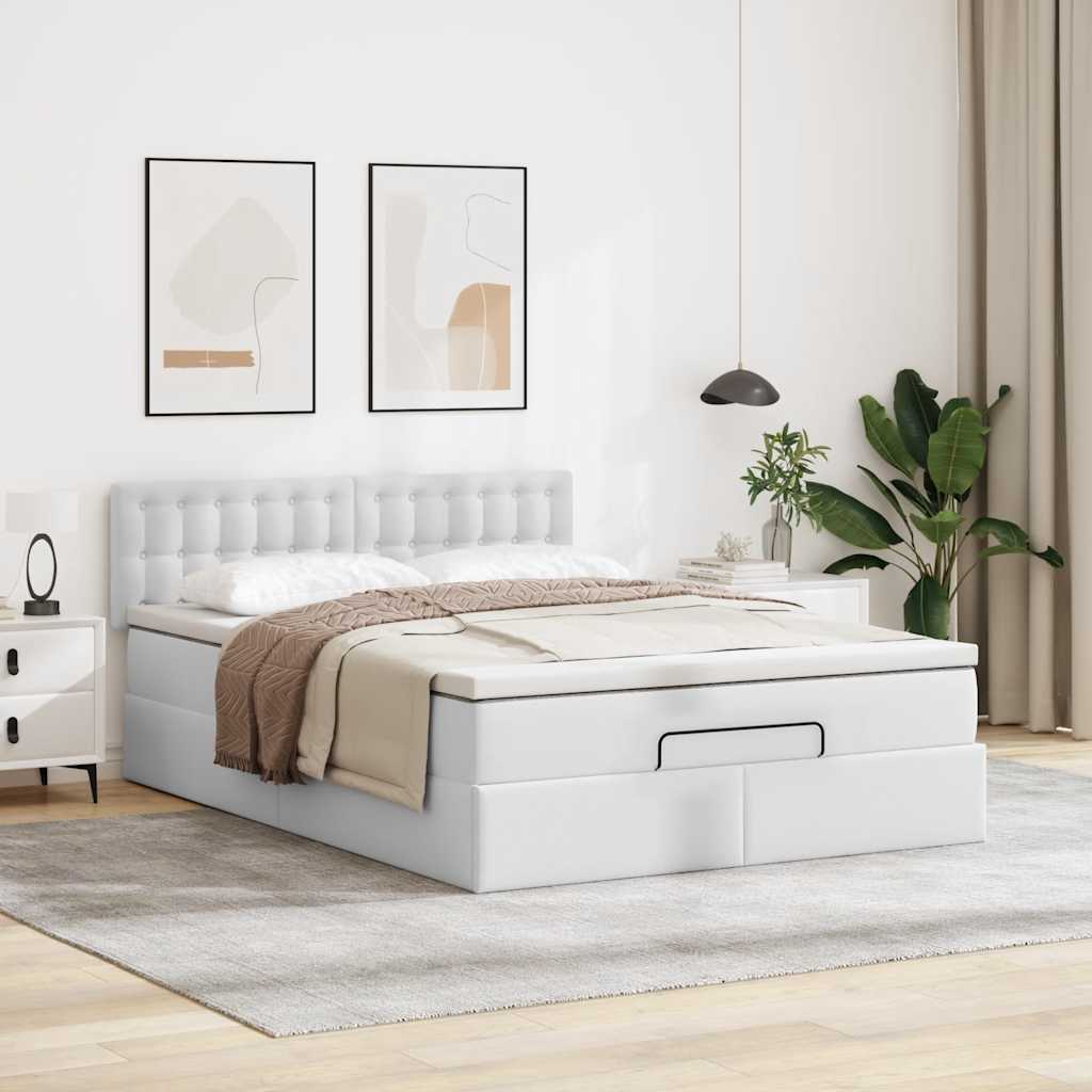 Estrutura de cama otomana com colchão 140x190 cm branco puro