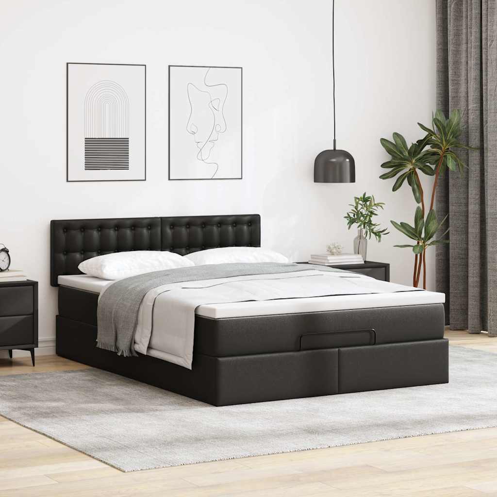 Estrutura de cama otomana com colchão 140x200 cm preta