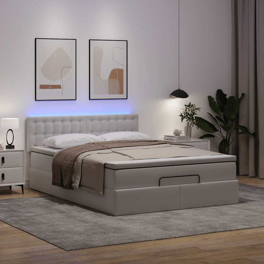 Estrutura de cama otomana com colchão 140x200 cm branco puro