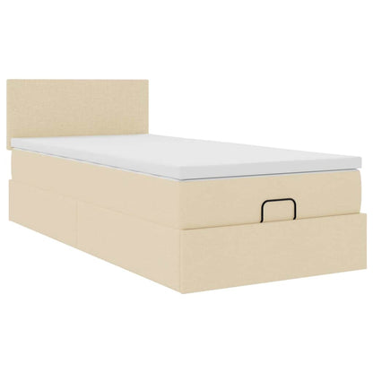 Cama otomana com colchão 100x200 cm tecido creme