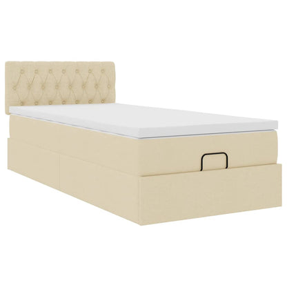 Cama otomana com colchão 100x200 cm tecido creme