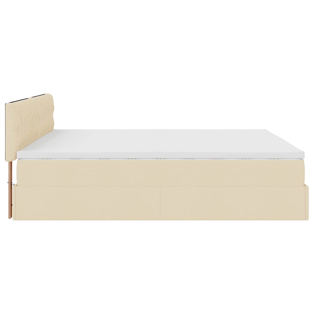 Estrutura de cama otomana com colchão tecido creme 160x200cm