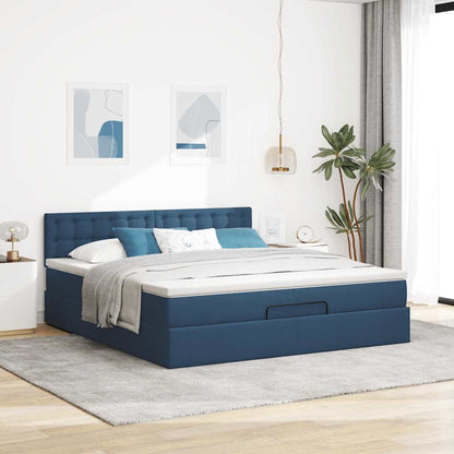 Estrutura de cama otomana com colchão 160x200 cm tecido azul