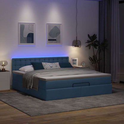 Estrutura de cama otomana com colchão 160x200 cm tecido azul