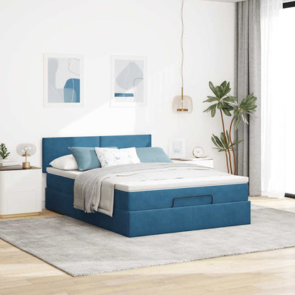 Estrutura de cama otomana com colchão 140x190cm azul escuro