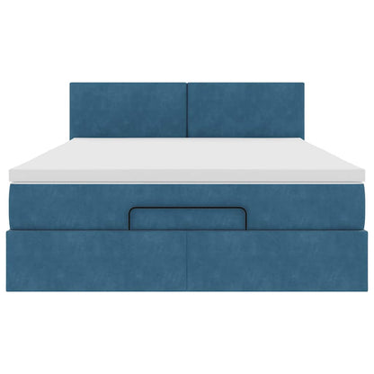 Estrutura de cama otomana com colchão 140x190cm azul escuro