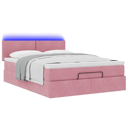 Estrutura de cama otomana com colchão 140x190 cm veludo rosa