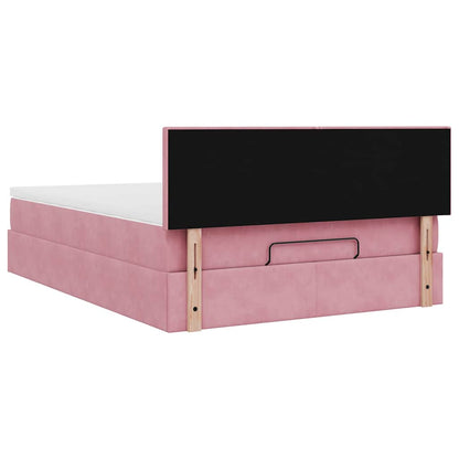 Estrutura de cama otomana com colchão 140x190 cm veludo rosa