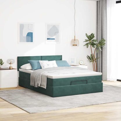 Estrutura de cama otomana com colchão 140x200 cm verde escuro