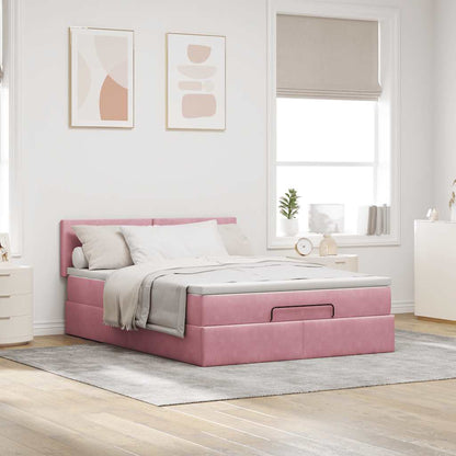 Estrutura de cama otomana com colchão 140x200 cm veludo rosa