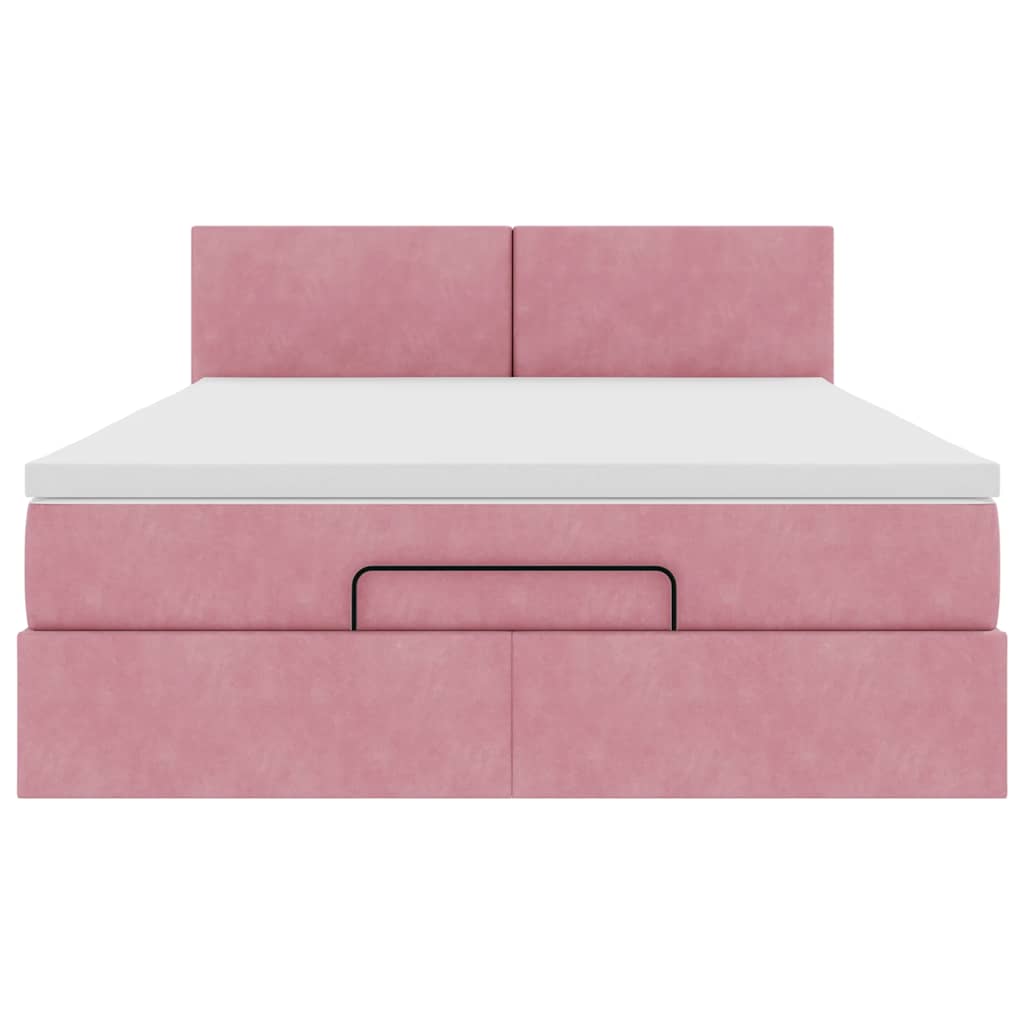 Estrutura de cama otomana com colchão 140x200 cm veludo rosa