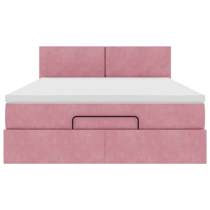 Estrutura de cama otomana com colchão 140x200 cm veludo rosa