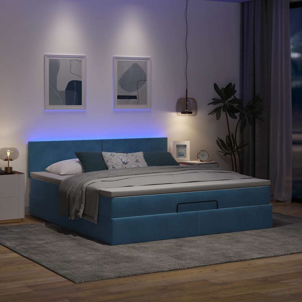 Estrutura de cama otomana com colchão 160x200 cm azul escuro