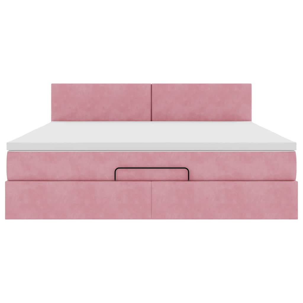 Estrutura de cama otomana com colchão 160x200 cm veludo rosa